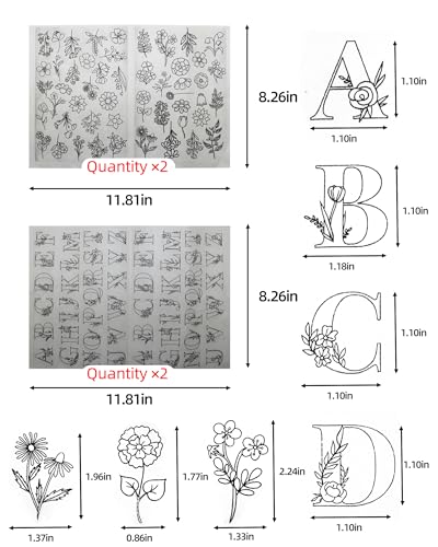 204pcs Water Soluble Hand Sewing Stabilizers，Embroidery Stick and Stitch Embroidery Paper Wash Away Stabilizers，for Embroidery Stabilizers Flower Patterns，for Hand Sewing Lover Beginners.letter&Flower - color: Letter/Letter*2