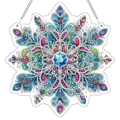 Snowflakes Diamond Art Hanging Kit for Adults, DIY Diamonds Painting Door Hanger Board Kit, Special Acrylic Diamond Art Painting Pendant Ornament Winter - color: Snowflakes