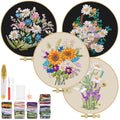 TINDTOP Embroidery Kit for Adults, Ribbon Embroidery Practice Kits for Beginners Adults Include Embroidery Cloth Hoops Threads for Craft Lover Hand Stitch (Flowers) - color: FLowers(Silk Ribbon Embroidery)