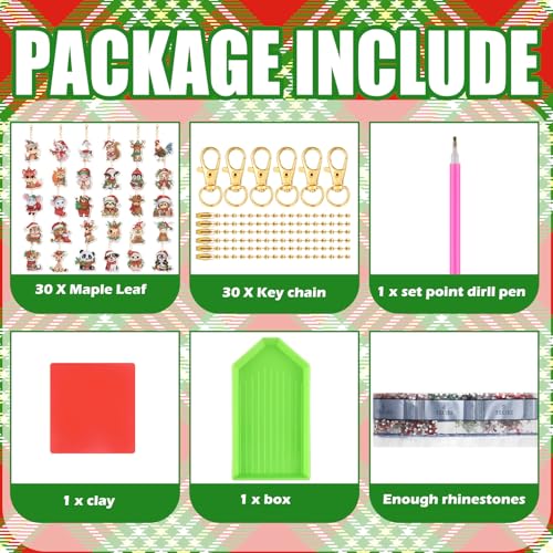 WILLBOND 30 Pcs Christmas Animals Diamond Art Keychain Ornaments Kits - color: Christmas Animal