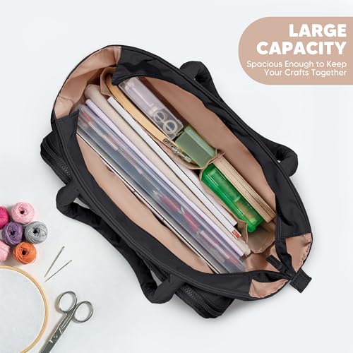 Teamoy Puffy Embroidery Bag Organizer, Cross Stitch Bag, Black - color: Black