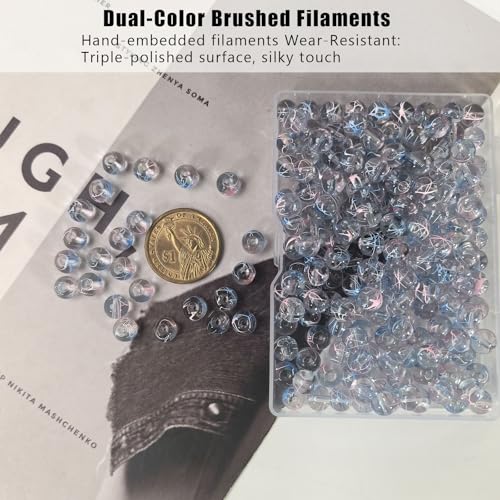 8mm Hand-Drawn Glass Beads Bulk 200pcs Blue Pink Round - color: Blue&Pink 8mm