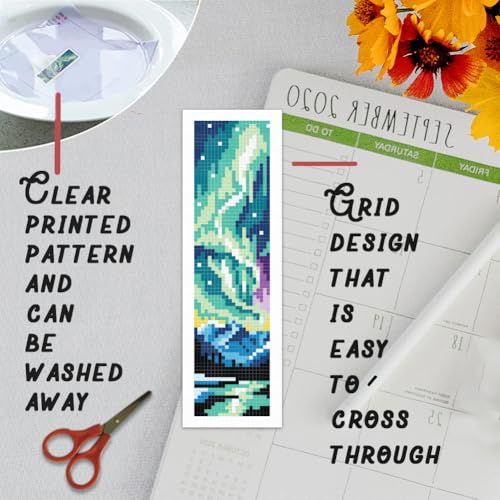 BEUNITONE 6 Pcs Landscape Bookmarks Cross Stitch Kits for Adults Beginner Scenery Cross Stitch Bookmark Kit Aurora Needlepoint Bookmark Kit Stamped DIY Embroidery Kit with Instructions 2.4x8 in - style: Dreamy Landscape