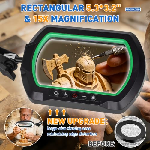 15X Rectangle 3-Section Magnifying Glass with Light and Clamp-Green - color: Green, size: 15X