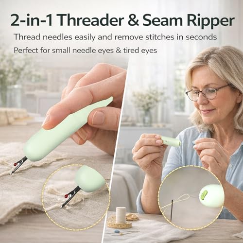 Pop-Up Needle Box Magnetic Needle Case, Sewing Needles Dispenser with 18Pcs Sewing Needles 3 Sizes and 2-in-1 Seam Ripper and Threader, Compact Sewing Kit Portable Basic DIY Home Repair - color: Green