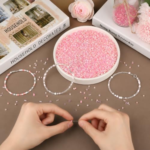 Pink Seed Beads for Jewelry Making Glass Bugle Beads for DIY Craft - color: Pink