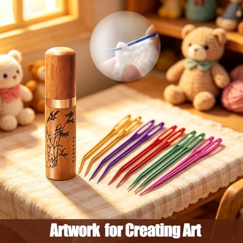 Yarn Needles Tapestry Needles Darning Needles Large-Eye Aluminum - 10 Pieces Weaving Needle for Crocheting with Wooden Needle Case