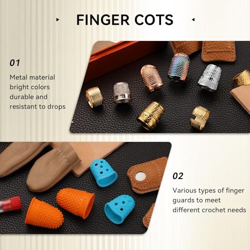 Mnuizu Sewing Thimble Set Thimble Ring, Adjustable Metal Finger Protectors