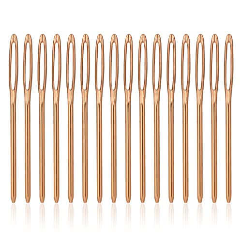 16pcs Large-Eye Blunt Needles, 7cm/2.75inch Yarn Knitting Needles Tapestry Sewing Needles Wool Hand Metal Sewing Knitting Needles for Crochet Projects (Rose Gold)
