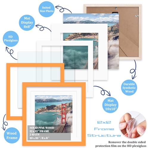 12x12 Wood Picture Frames for Wall Hanging or Tabletop,Diamond Painting Frame Baby Scan Picture Frames with 2 Mats Display 8x8 or 10x10 for Family Walls Decoration,Anniversary,Wedding,Christmas(Orange) - color: Orange, size: 12x12 inch