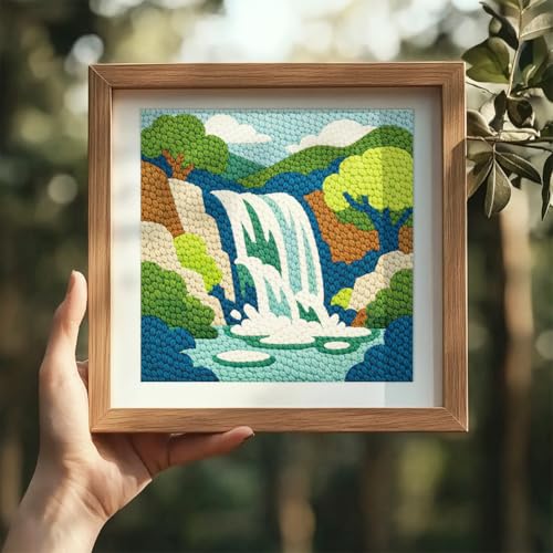 DOODLREAM Mountain Waterfall Punch Needle Kit for Beginner 9.4" x 9.4" - color: Waterfall