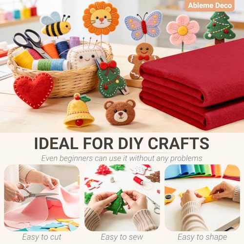 Red Felt Fabric Sheets 18" x 18" (2 Pack) 1.6mm Soft Craft Felt Squares - color: Red