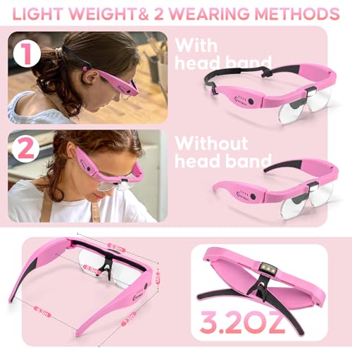 Magnifying Glass with Light, 1.5X-5.0X Magnifying Glasses 4 Lenses - color: Pink Magnifying Glass With Light