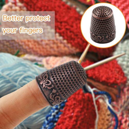 Coufce 4 Pcs Red Copper Metal Sewing Thimble - color: Red Copper