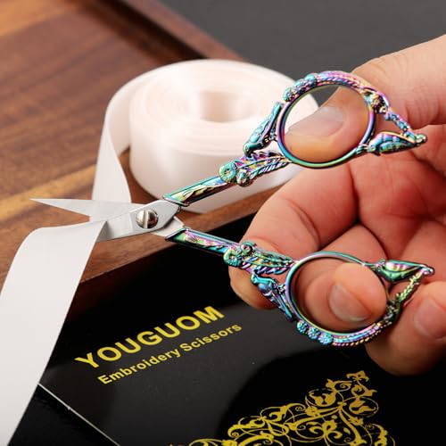 YOUGUOM Sewing Embroidery Scissors, Small Craft Shears with Cover - color: Rainbow