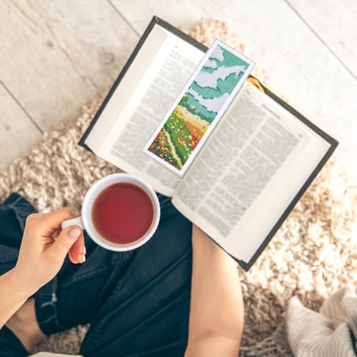 INFUNLY 6PCS Landscape Cross Stitch Bookmark Kit for Adults Mountain Cross Stitch Kits DIY Crossstitch Kits Natural Scenery Stamped Embroidery Bookmark Kit with Instructions for Book Lovers Readers - style: Scenery
