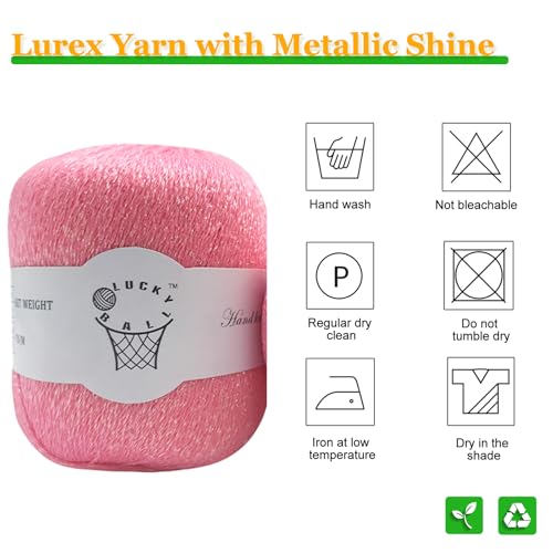 Sparkle Silver Lurex Thread Shining Yarn, 40g/314yd Metallic Crochet Thread Yarn for Crocheting & Knitting, Sparkle Metallic Crochet Yarn for Dolls, Charm, Keychain,Adults Handmade Crafts(2PCS Pink) - color: Pink