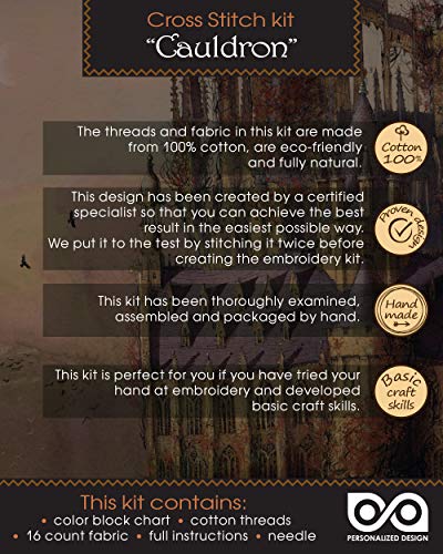 Counted Cross-Stitch Kit of Bookmark ‘Cauldron' - Hand Embroidery Kit with Pattern Design