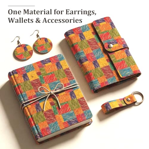 SorenCut Cork Fabric Roll 12 x 52 Inch – Colorful Squares Print Cork Leather Fabric for Earrings, Bow Making, Bags, Wallets & DIY Sewing Projects – Vegan Leather Alternative Craft Sheet - color: Colorful Squares