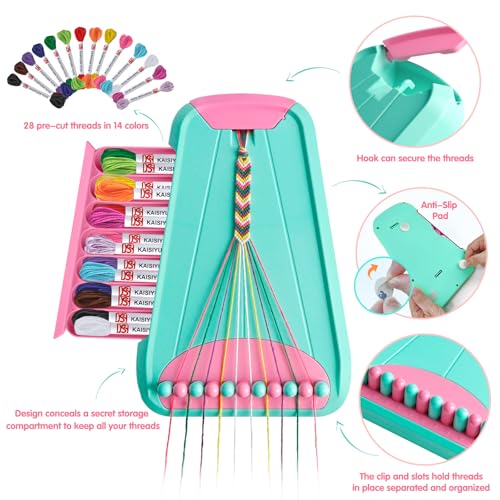Maynacs Friendship Bracelet Making Kit for Girls 8-12, 28 Pre-Cut Threads - color: LightBlue/Pink
