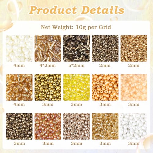 Gold Seed Beads for Jewelry Making Glass Bugle Beads for DIY Craft - color: Gold