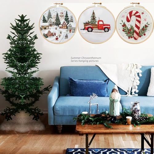 TINLOK Christmas Embroidery KIT,Adults DIY Handmade,Hand Embroidery Starter Kits with Stamped Embroidery Pattern,for Christmas Embroidery Kits for Adults Beginners Starter (A) - style: A