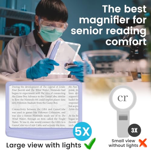 Rechargeable 5X Magnifying Glass for Reading, Large Bright Full Page Magnifier with Light, Handheld LED Dimmable Lighted, Lightweight Book Magnifier for Reading Small Prints Seniors - Purple - color: Purple