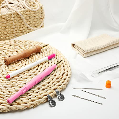 WILLBOND 17 Pcs Punch Needle Kit Adjustable Embroidery Set,Pink, Purple - color: Pink, Purple