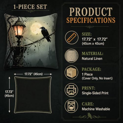 Moonlit Castle Raven Linen Pillow Cover 18x18 Gothic Dark Romance - color: Pa10055, size: 18" x 18" (Pack of 1)