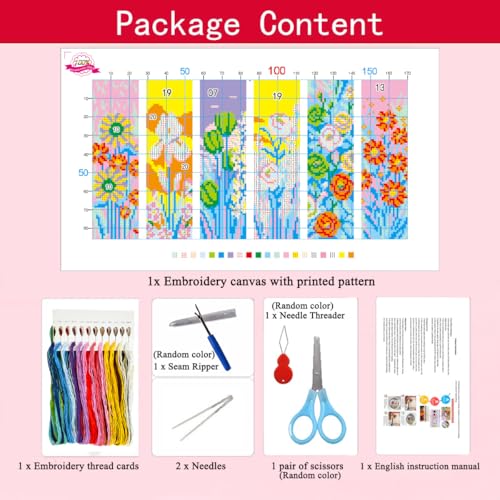 Zhenqing Floral Stamped Cross Stitch Bookmark Kit, 6 Garden Flower Designs on 11CT Fabric for Beginners, Book Lover Gift - color: 6 Garden Flower Bookmark