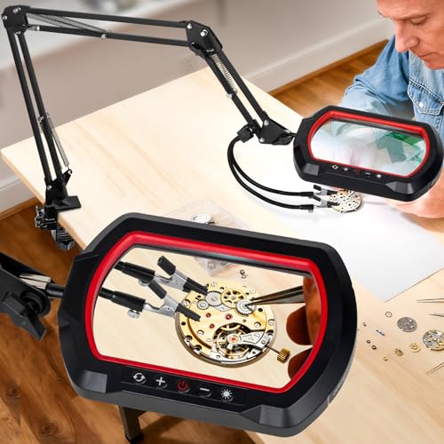 12X Square Magnifying Glass with Light and Clamp, Solder Helping Hand - color: Red, size: 12X