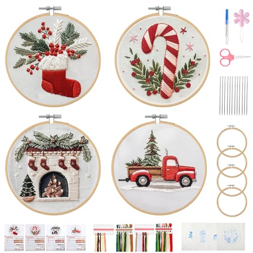 KerrDtbb Christmas Embroidery Kit, DIY Hand Embroidery Kit (B) - style: B
