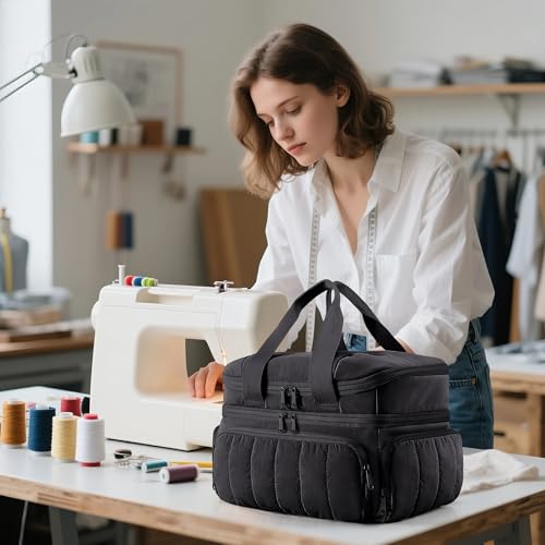 Marscamd Sewing Organizer Bag with Detachable Dividers, Black (Bag Only) - color: Black