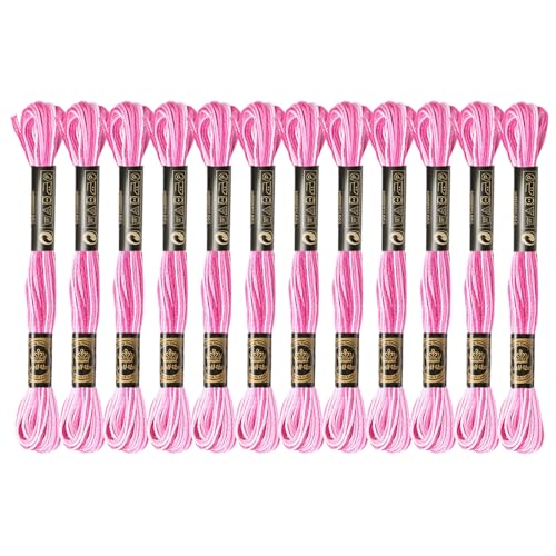 12 Skeins Embroidery Floss, Colorful Embroidery Floss 6 Strands Polyester Variegated Gradient Cross Stitch Thread for Sewing DIY Crafts, Gradient Pink - color: Gradient Pink