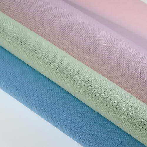 KCS 3 pc of 15" x 18"(38cmx45cm) Counted Cross Stitch Cotton Aida Cloth Needlework Rolled Fabric Box,16CT,Light Blue+Pink+Light Green - color: Light Blue+pink+light Green, size: 16CT
