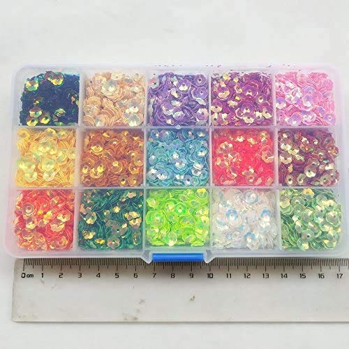 Chenkou Craft 7500pcs Sequins, 6mm Rainbow AB Flower Cup, 15 Colors, for Wedding, Christmas Clothes, Jewelry, 1 Box