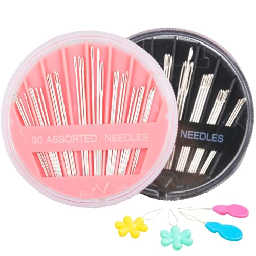 Hekisn 60-Pack Premium Hand Sewing Needles Set, 6 Sizes Embroidery Needles Kit with Threaders, Assorted Large Eye Sewing Needles for Repair, DIY, Art & Craft Projects(Black&Pink) - color: Black/Pink