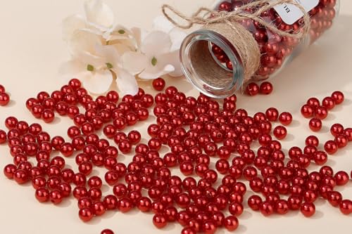 DUQGUHO Red Pearl Beads for Crafts 6mm Plastic Pearl Beads with Hole - color: Red, size: 6mm