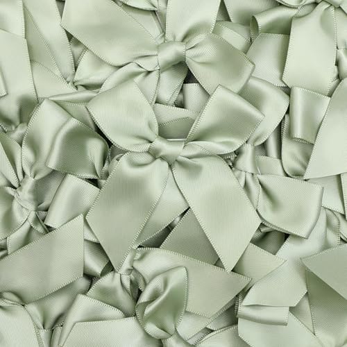 Self Adhesive Sage Green Satin Ribbon Bows for Crafts 3", 50 Pack - color: Sage Green