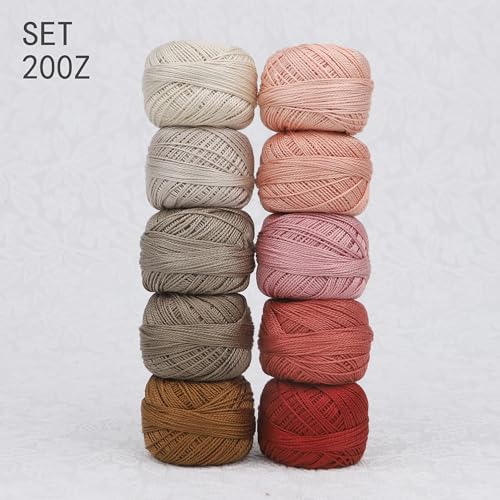 Size 8 Double Mercerized Egyptian Long Staple Cotton Pearl Thread Ball 5 Grams Rainbow Color Embroidery Thread 10 Colors per Box for Crochet Hardanger Cross Stitch Hand Embroidery (Set Z) - color: Set Z