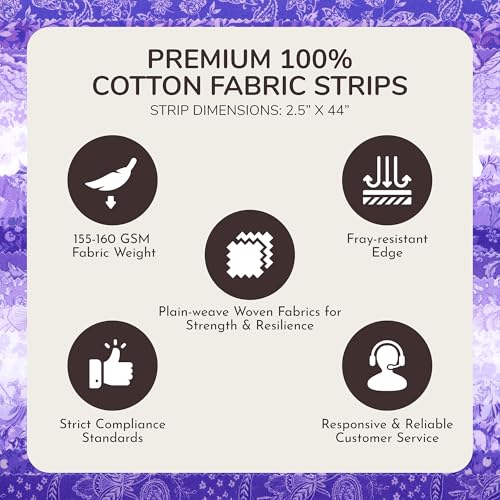 Tinyspool & Co.'s Twirlie Roll 40 Precut Quilting Fabric Strips for Quilting Supplies, Crafting, and Sewing, Soft Cotton Strip for Blanket, Rug, Upholstery, Home Decor, and Purse Making, Royal Purple - color: Royal Purple