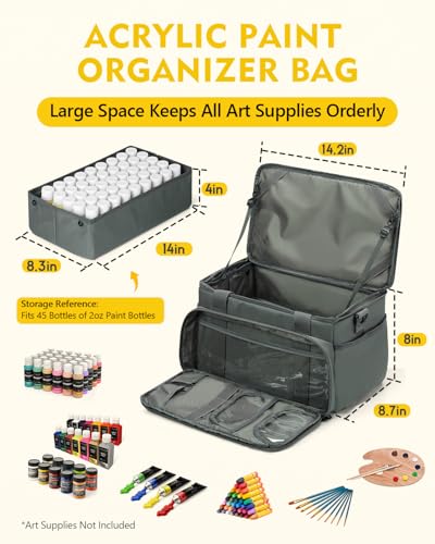 Magicfly Large Art Bag, Waterproof Paint Organizer Bag with Drawing Easel - color: Grey