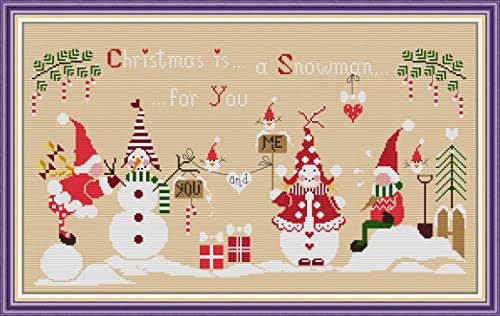 Howie's Needlepoint Cross Stitch Kits, 14CT Pre-Printed Pattern Needlepoint Kits, Full Range of Stamped Starter Kits (Christmas Snowman, 22.4 x 14.2 Inch) - color: Christmas Snowman