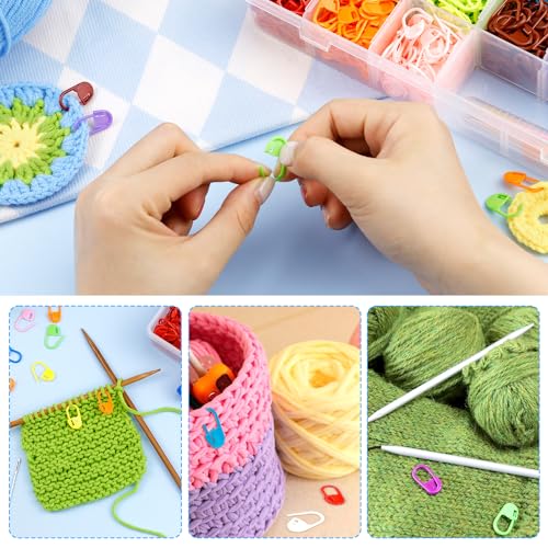 FIVEIZERO 900 Pieces Stitch Markers,with 15Pcs Large Eye Blunt Sewing Needles,Colorful Crochet Markers for Knitting Stitch Locking Clips Crochet Pins with Storage Box - size: 900PCS
