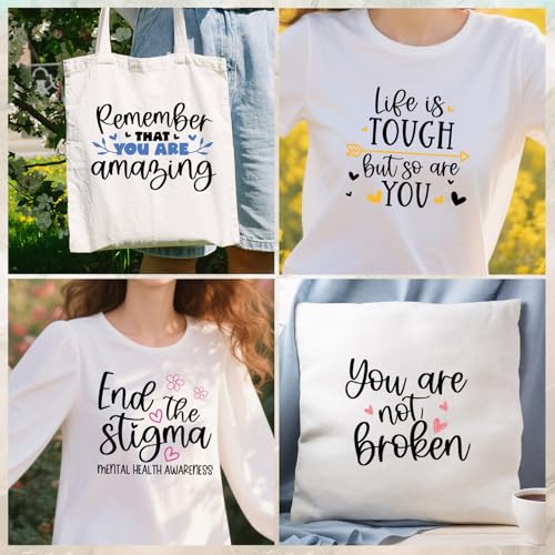 Wxiben Dtf Transfers Ready to Press - 20 Pcs Mental Health Iron on Transfers for T-Shirts Inspirational Heat Transfer Vinyl Decals Stickers Positive Awareness Iron on Patch for Clothing Bag DIY Craft - style: Mental Health