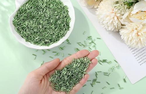 XIANNVXI 3000pcs Grass Green Glass Bugle Beads - color: Grass Green