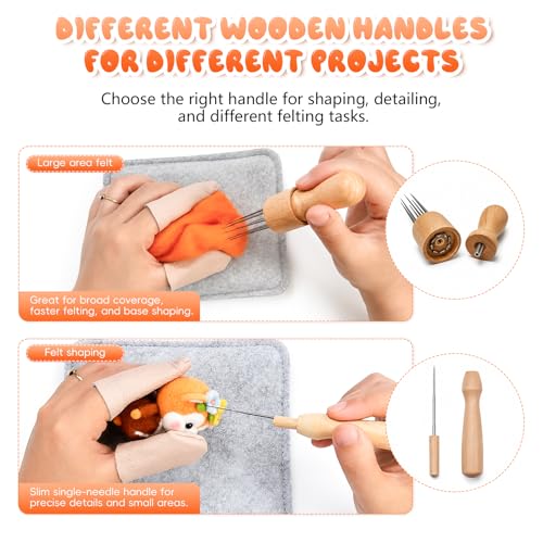 Needle Felting kit Tool Set - 8-Needle Wood Handle Wool Felt Stitch Punch Tool, Includes Single Needle Holder, Finger Cots & Storage Case - Essential Accessories for Needle Felting & Wool Crafting - color: Multi-color/4 pcs