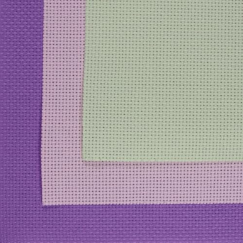 KCS 3 pc of 15" x 18"(38cmx45cm) Counted Cross Stitch Cotton Aida Cloth Needlework Rolled Fabric Box,14CT,Lavender+Pink+Light Green - color: Lavender+pink+light Green, size: 14CT