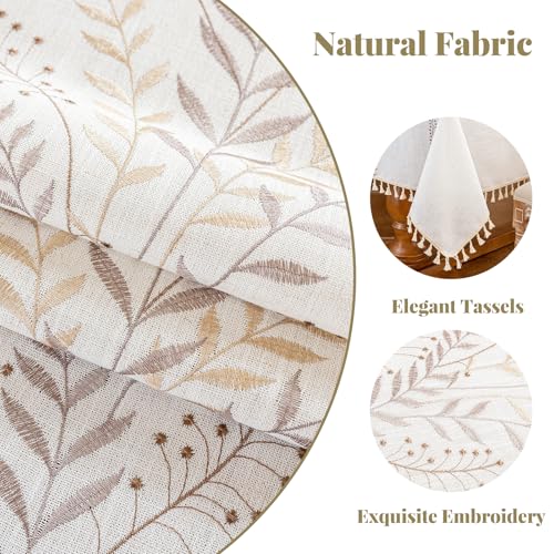 Alsoo Rectangle Tablecloth 55" x 75", Farmhouse Linen Style Table Cloth with Brown Fern Embroidery & Tassels, Heavy Weight Wrinkle & Spill Resistant Table Cover for Dining Kitchen (4-6 Seats) - color: Brown Ferns, size: 75" x 55" (Rectangular)