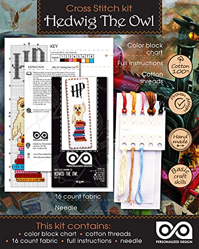 Embroidery Kit with Pattern 'Hedwig The Owl' - Counted Cross Stitch Bookmark